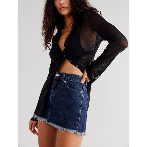 FREE PEOPLE Out Of Ordinary Denim Mini Skirt / Deep Indigo - Picture 2 of 4